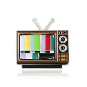 Vintage‎ Television Pin Enamel Retro TV Static Screen Brooch Lapel Accessory